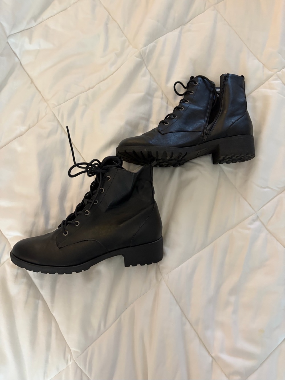 Sun + Stone Black Lace-Up Heeled Combat Boots